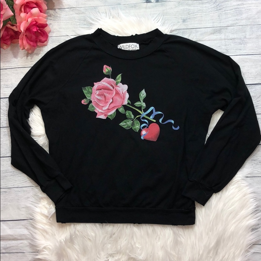 Wildfox Rose Heart Distressed Graphic Pullover - Picture 2 of 8
